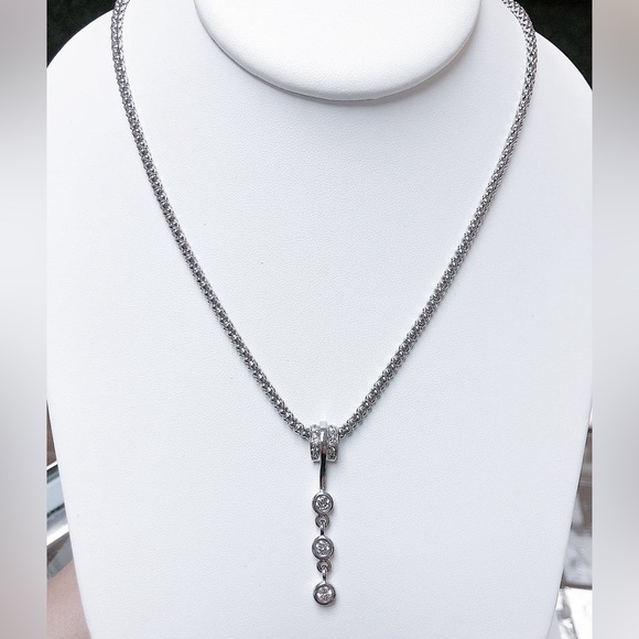 SALE SOLID 14k WHITE GOLD SNAKE NECKLACE DIAMOND DROP PENDANT .90 CARAT EUC - Picture 3 of 7